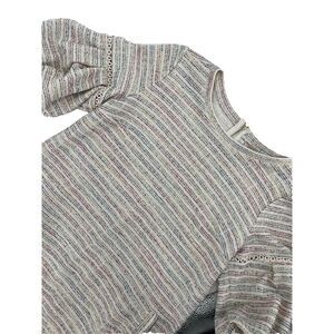 Loft Ivory Multicolor Stripe‎ Boucle Puff Sleeve Shift Mini Dress Size Medium M